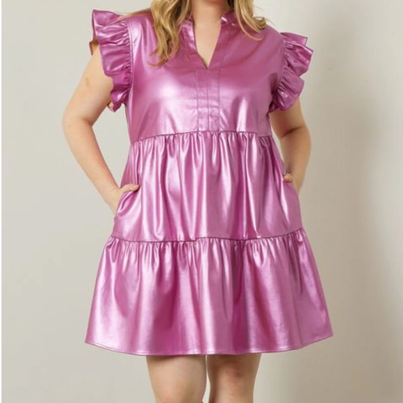 entro Dresses & Skirts - entro Metallic Rose Ruffle-Sleeve Tiered Mini Dress